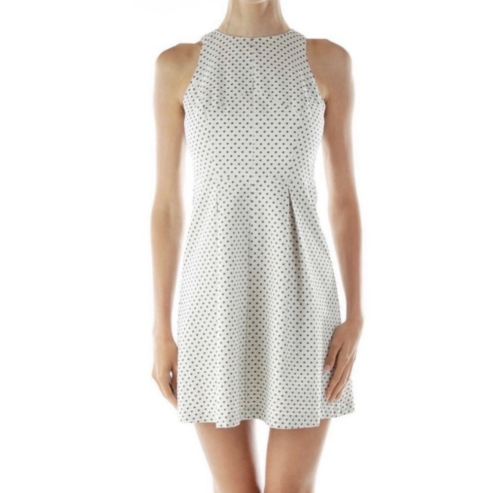 Ann Taylor Fit And Flare Sleeveless Dress SZ 8 Polka Dot Ivory Black Classic EUC